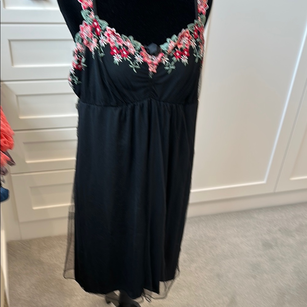 Soma Black Chemise with Red and Green Floral Design